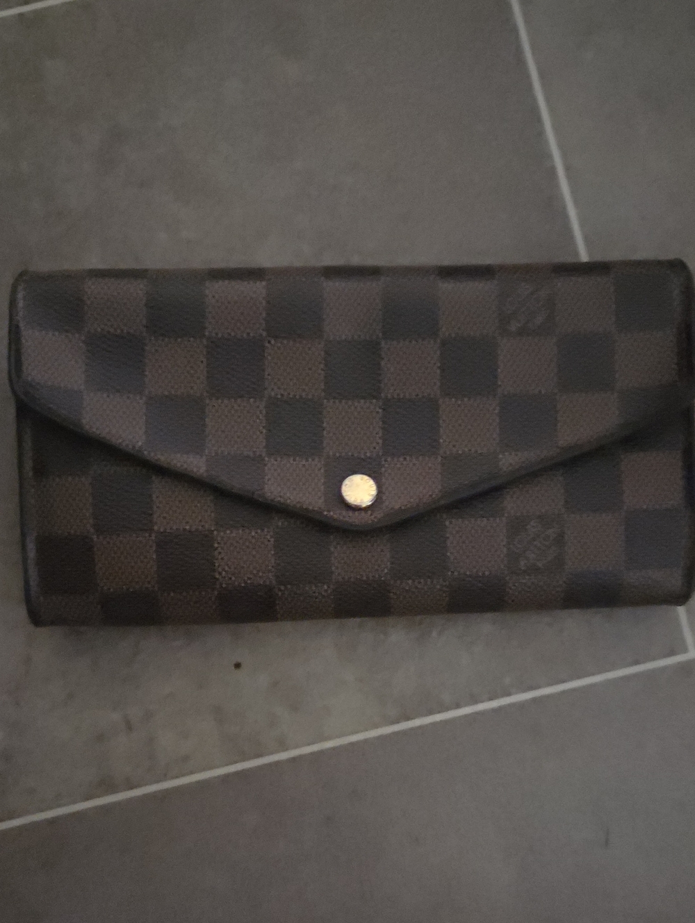 Louis Vuitton Brown Checkered Continental Wallet with Gold Snap